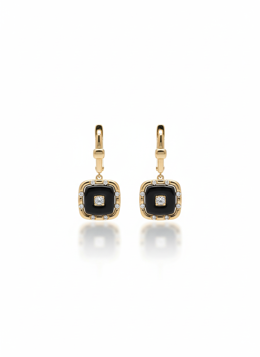 Black Ceramic Square Kadi Rose Gold-Plated Earrings | Artisanal Handmade Jewellery - Artisanal Jewellery