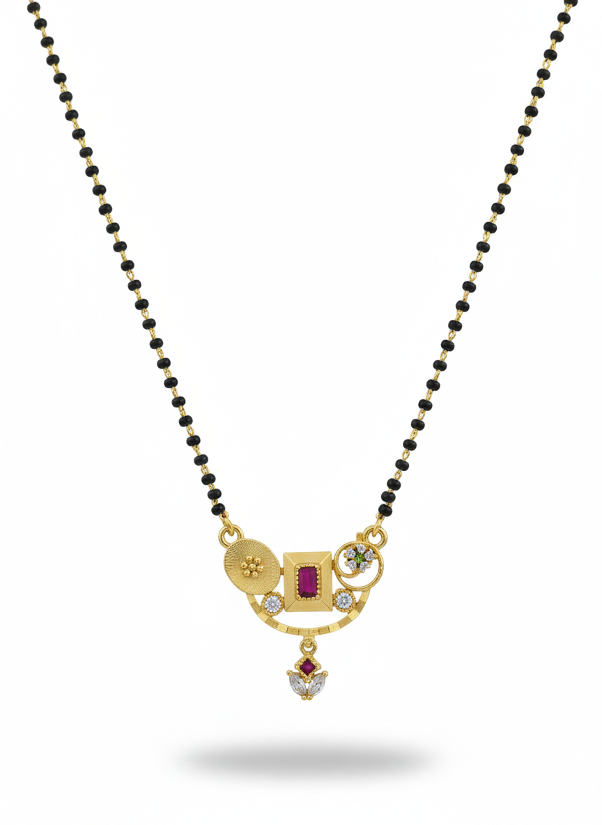 Modern Artisanal Gold Mangalsutra with Ruby & Diamond Accents