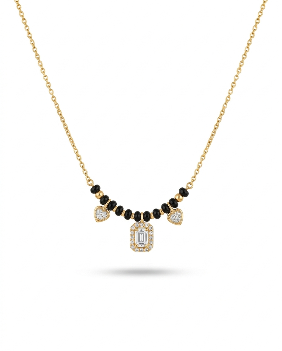 Diamond Charm Gold Mangalsutra Necklace – Modern Black Bead Pendant Necklace for Women