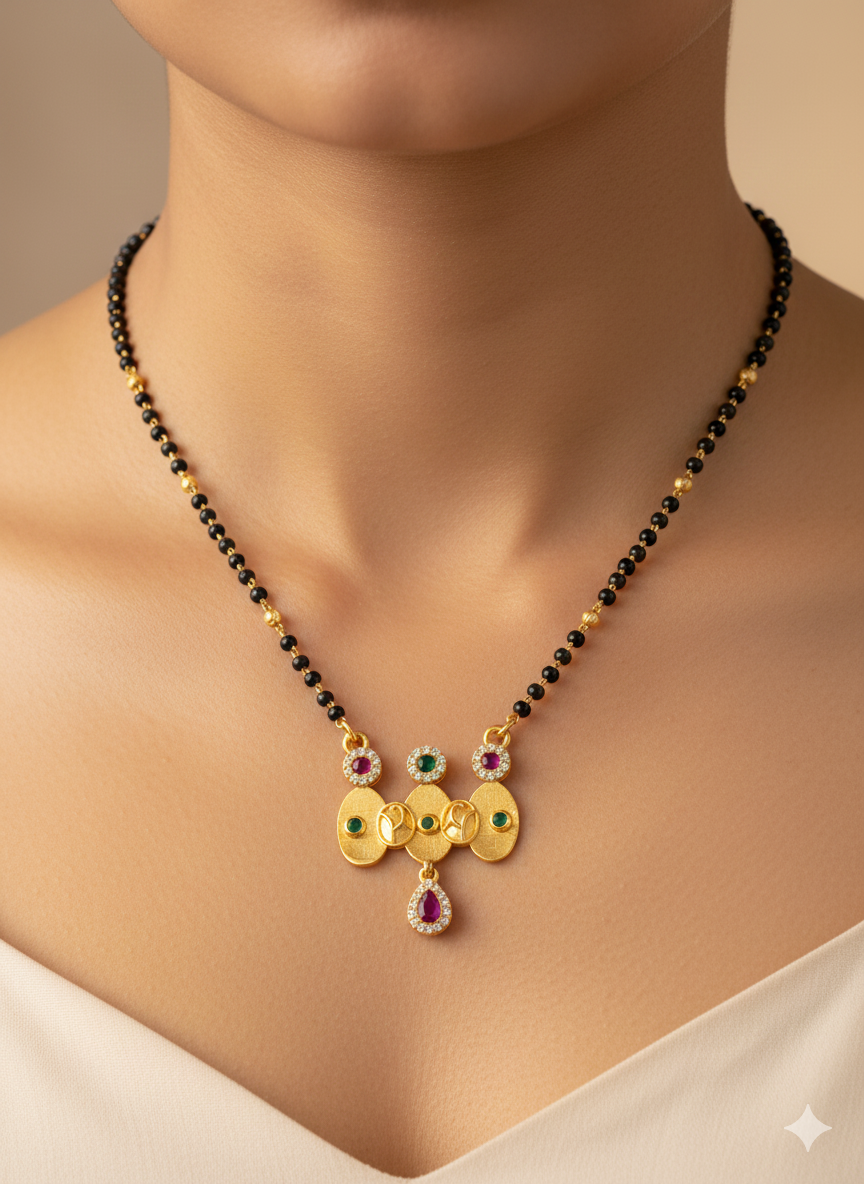 Handcrafted Artisanal Mangalsutra with Ruby & Emerald Accents