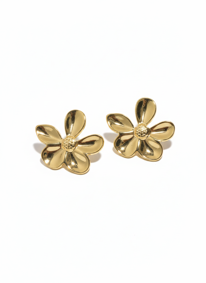 Handcrafted Gold Flower Pearl Stud Earrings – Artisanal Jewellery
