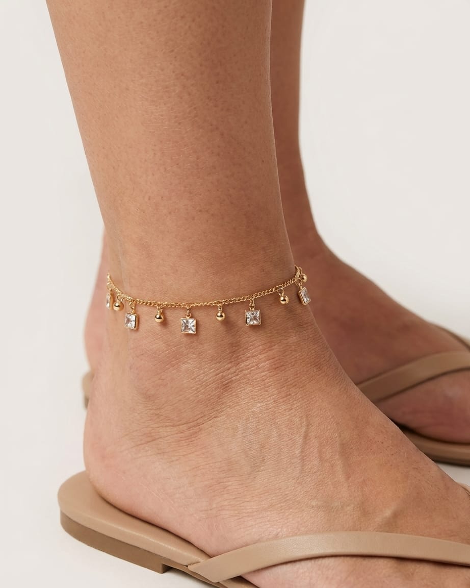 Golden Crystal Charm Anklet