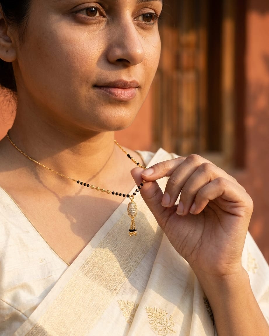 Oval CZ Tassel 18K Gold Plated Mangalsutra Necklace