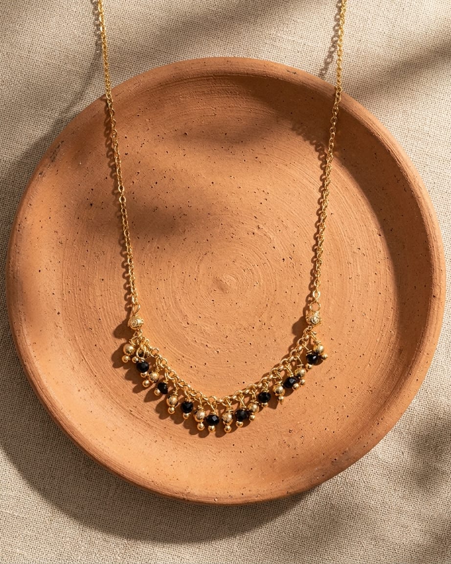Black Bead Fringe 18K Gold Plated Mangalsutra Necklace