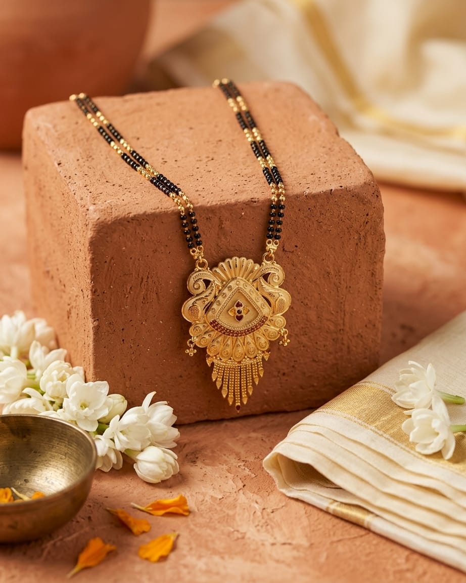 Vaidehi Temple Design 18K Gold Plated Mangalsutra | Traditional Handcrafted Pendant for Women