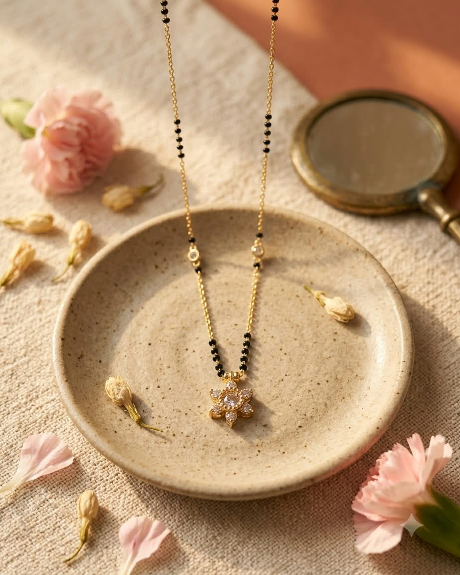 Elegant Floral Black Beaded Mangalsutra Necklace