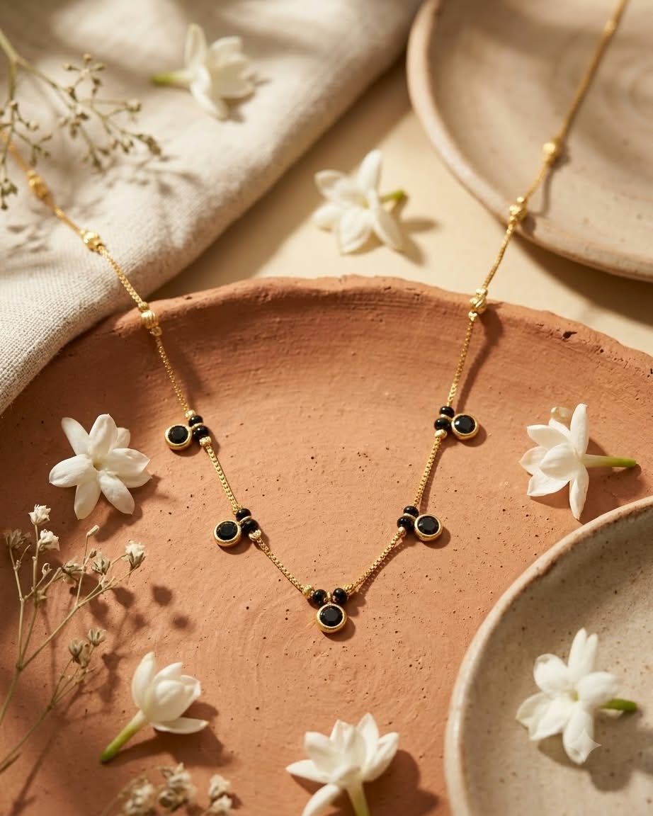 Elegant Black Beaded Gold Mangalsutra