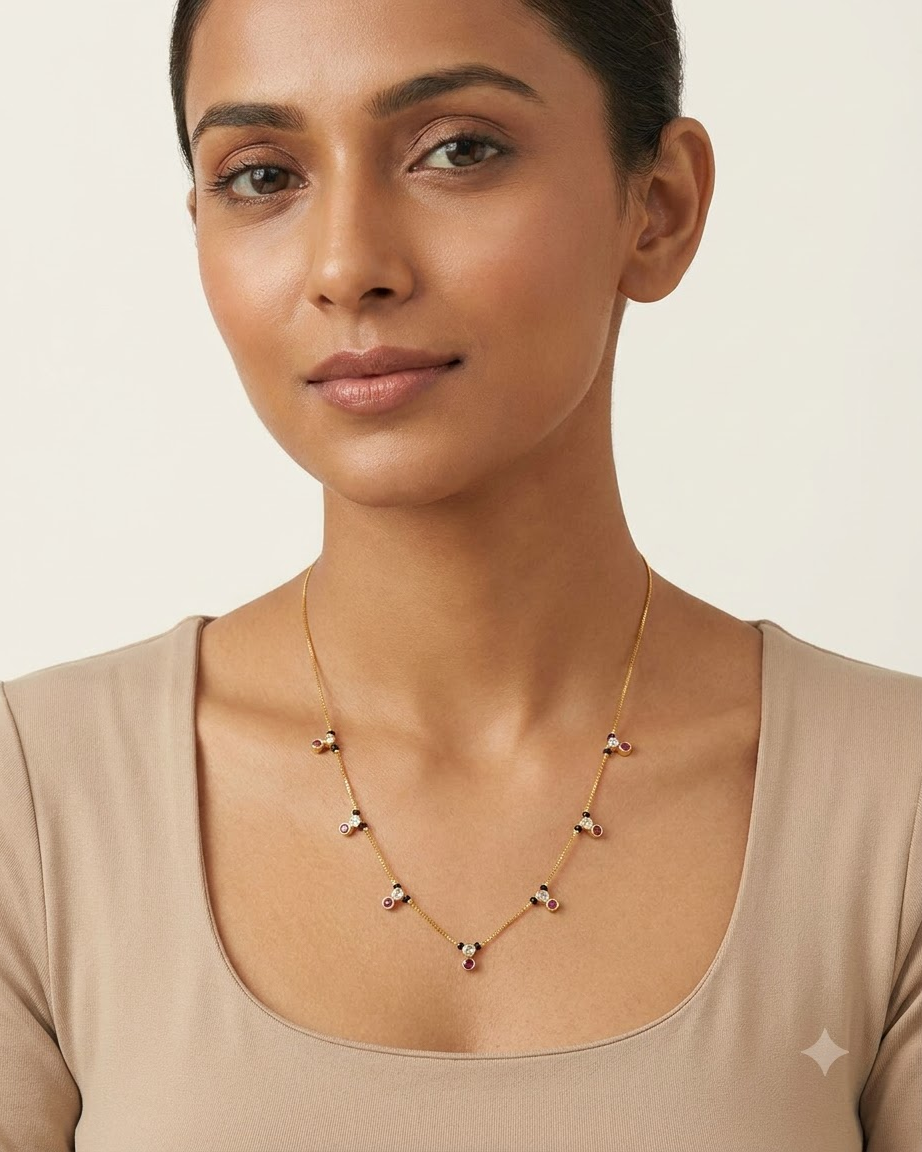 Ruby & Crystal Minimal Black Beaded Mangalsutra