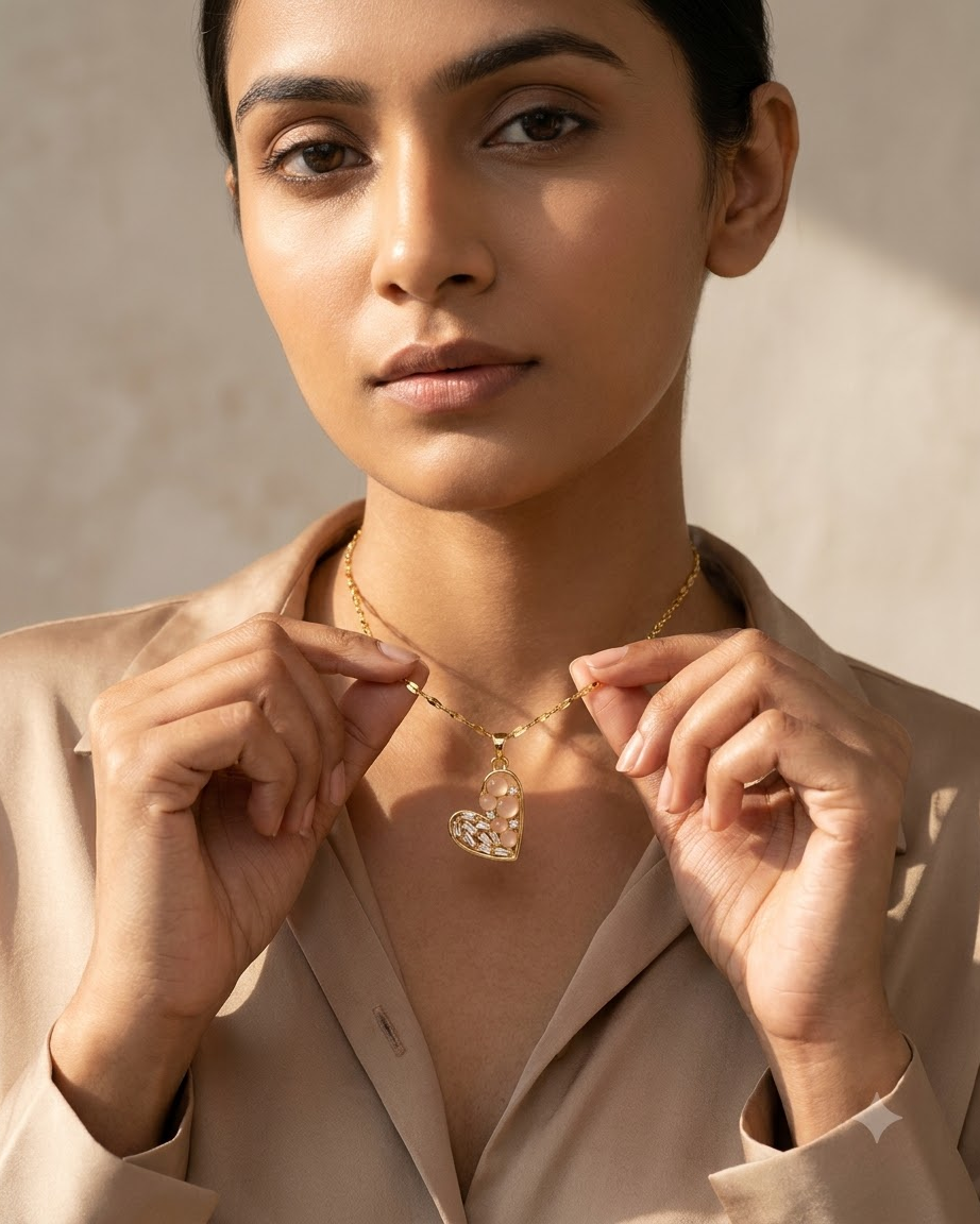 Elegant Pearl Heart Crystal Pendant Necklace