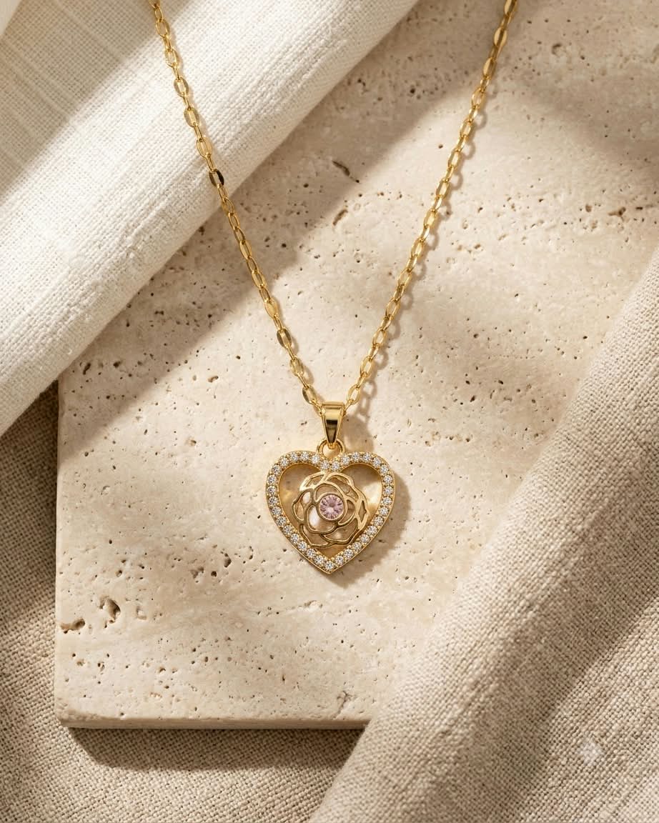 Elegant Rose Heart Pendant Necklace
