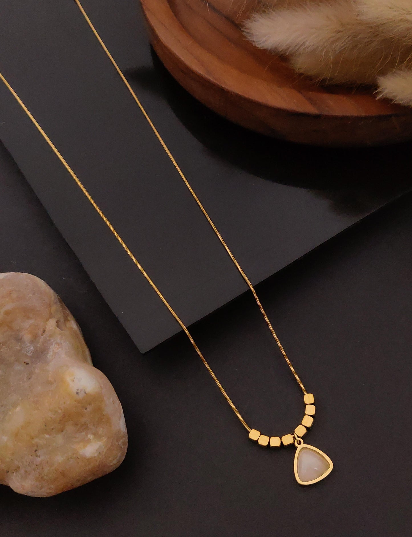 White Triangle Gemstone Minimal Gold Necklace – Handcrafted Artisanal Jewellery
