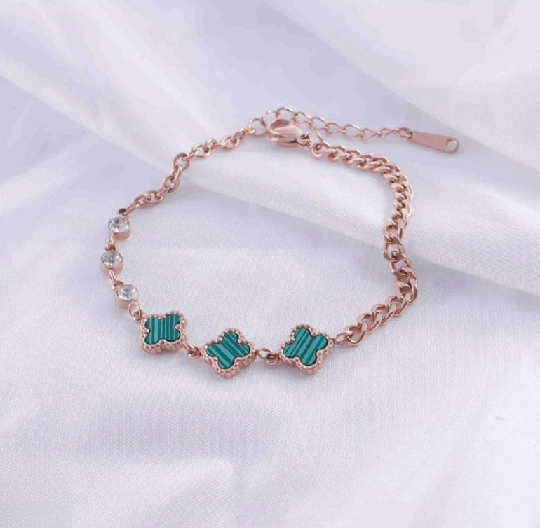 Green Quban Rosegold Plated Bracelet | Artisanal Jewellery - Artisanal Jewellery