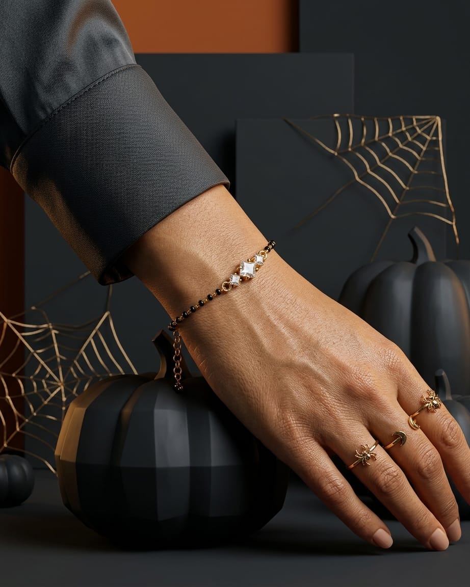 Celeste 18K Gold Plated Black Bead Mangalsutra Bracelet