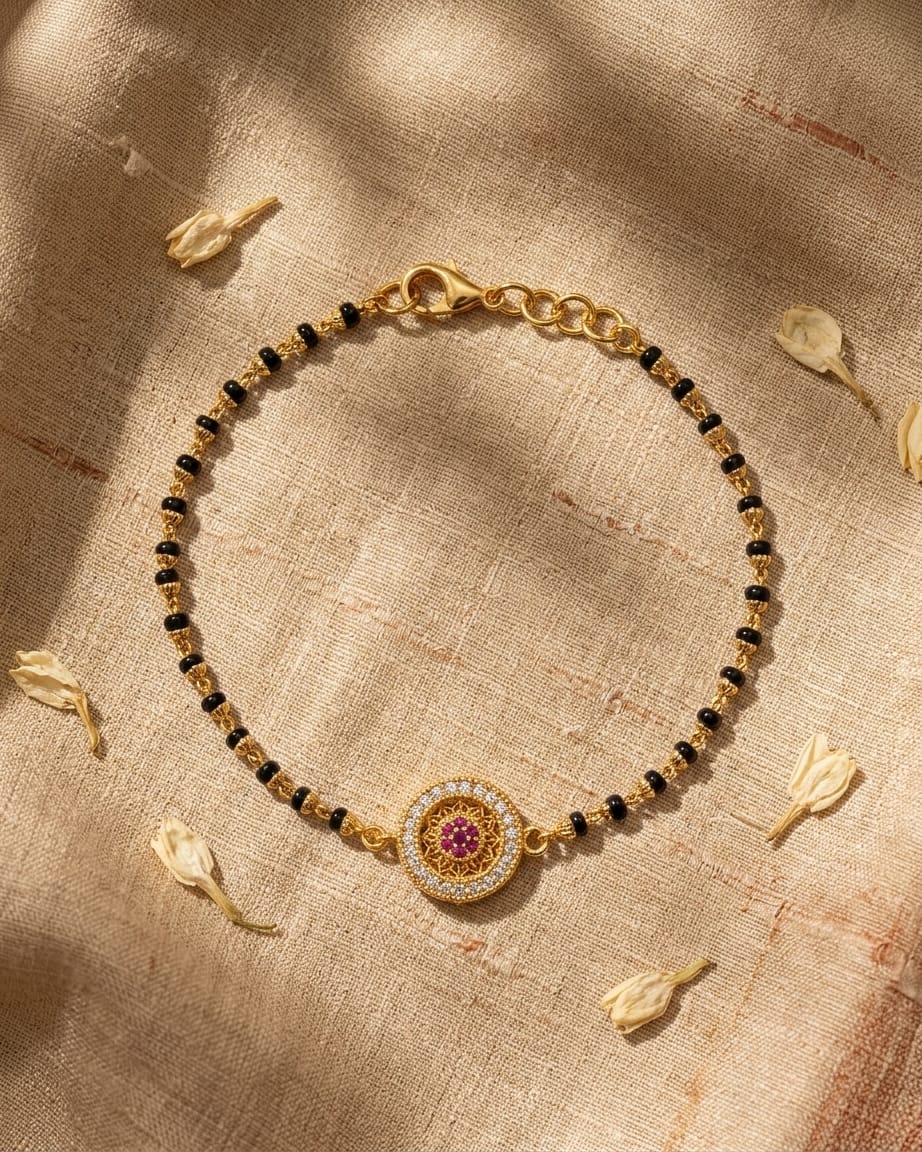 Aadhya 18K Gold Plated Floral CZ Mangalsutra Bracelet