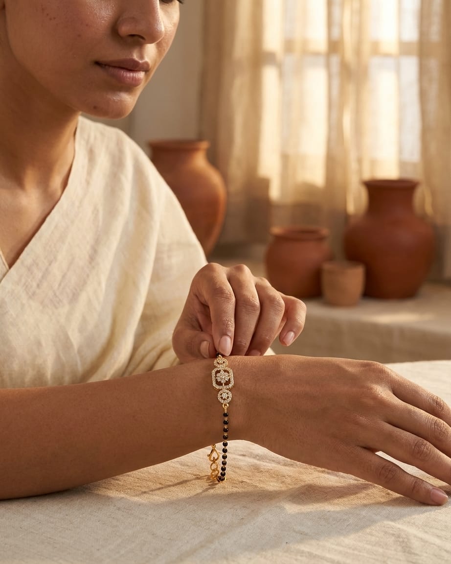 Anvika 18K Gold Plated Floral CZ Mangalsutra Bracelet