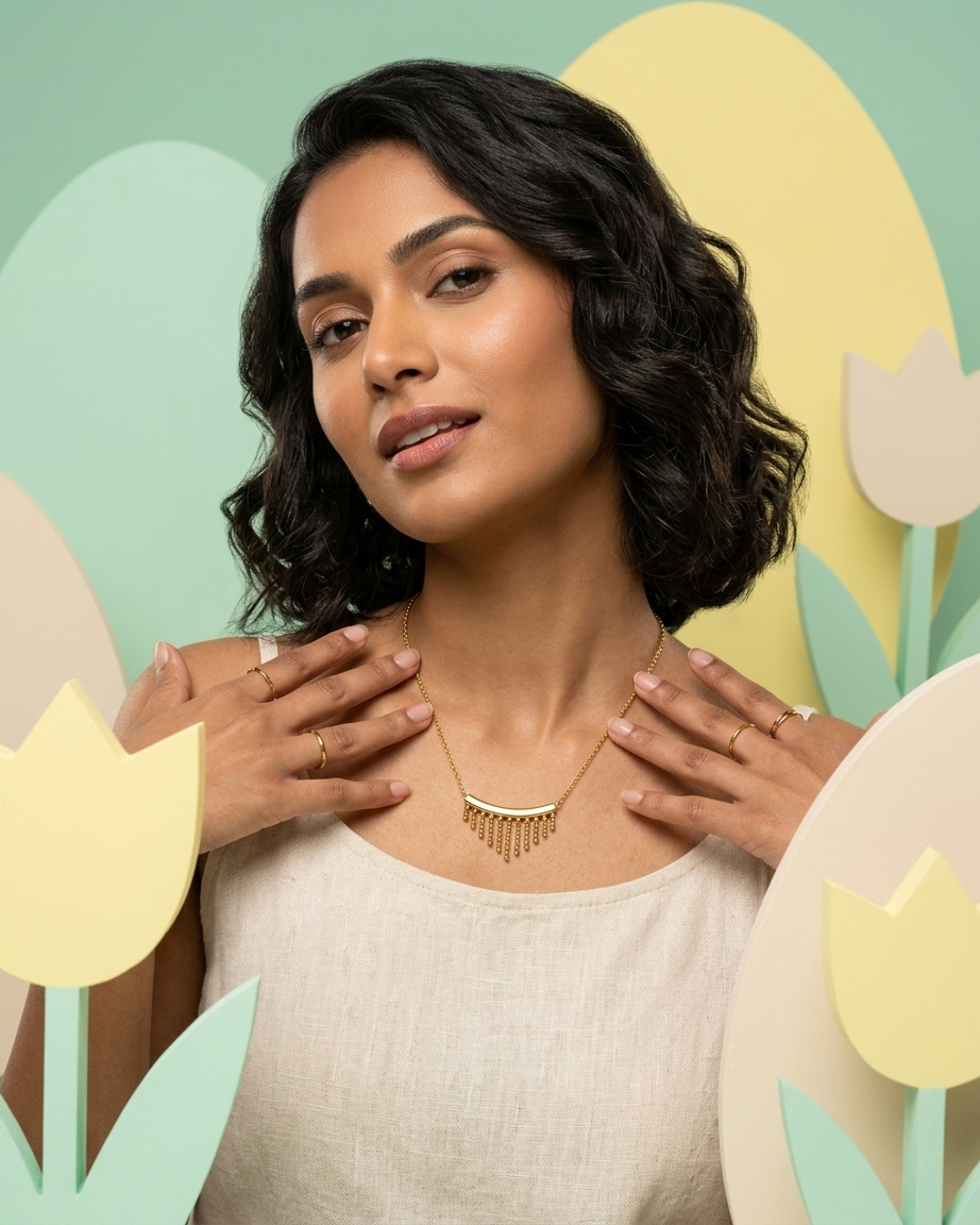 Elegant Gold Fringe Bar Necklace – Minimal Chain with Hanging Bead Tassels | Modern Statement Jewellery