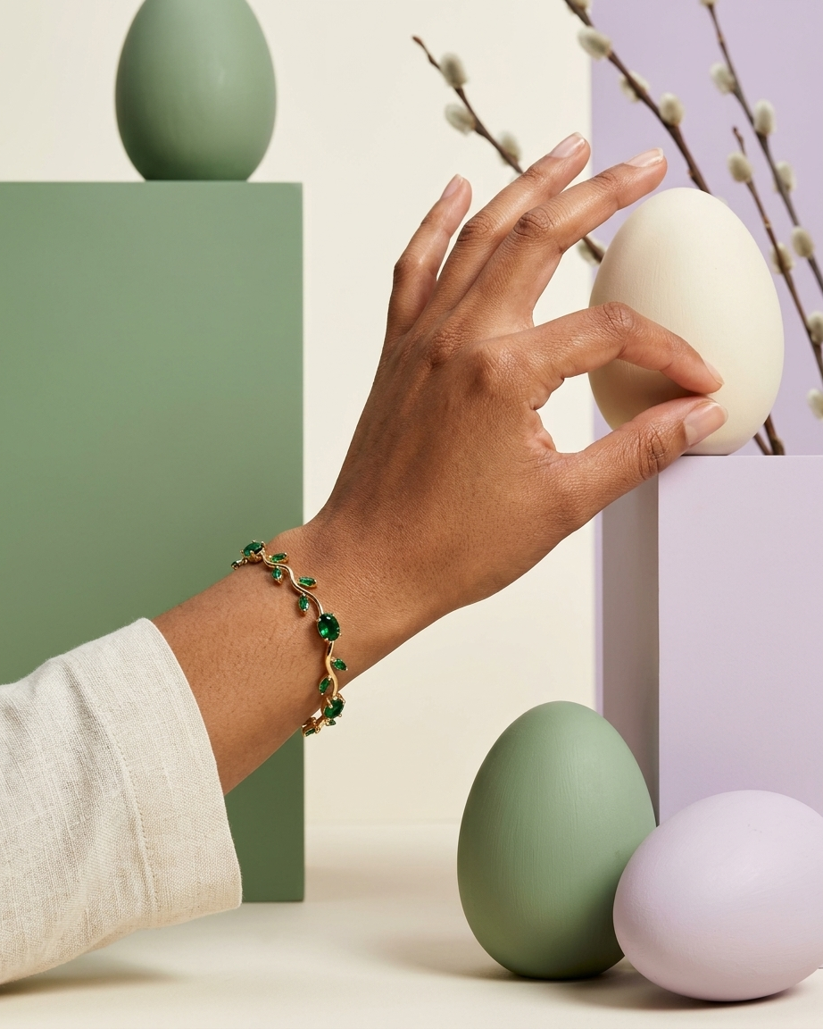 Emerald Tulip Vine Bracelet – Gold Floral Bracelet with Green Zircon Stones