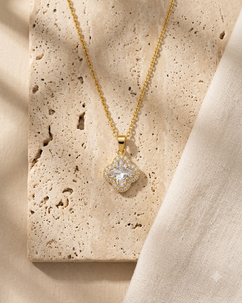 Elegant Crystal Clover Pendant Necklace