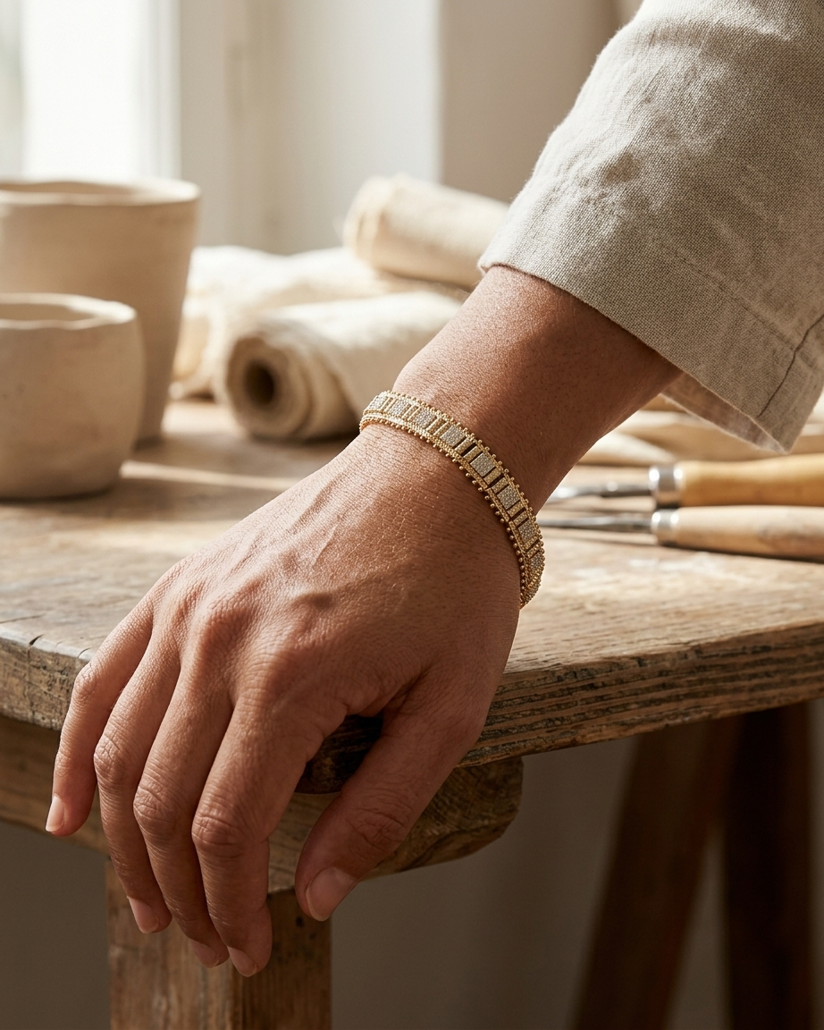 Royal Grid Bracelet – Gold Crystal Panel Bracelet