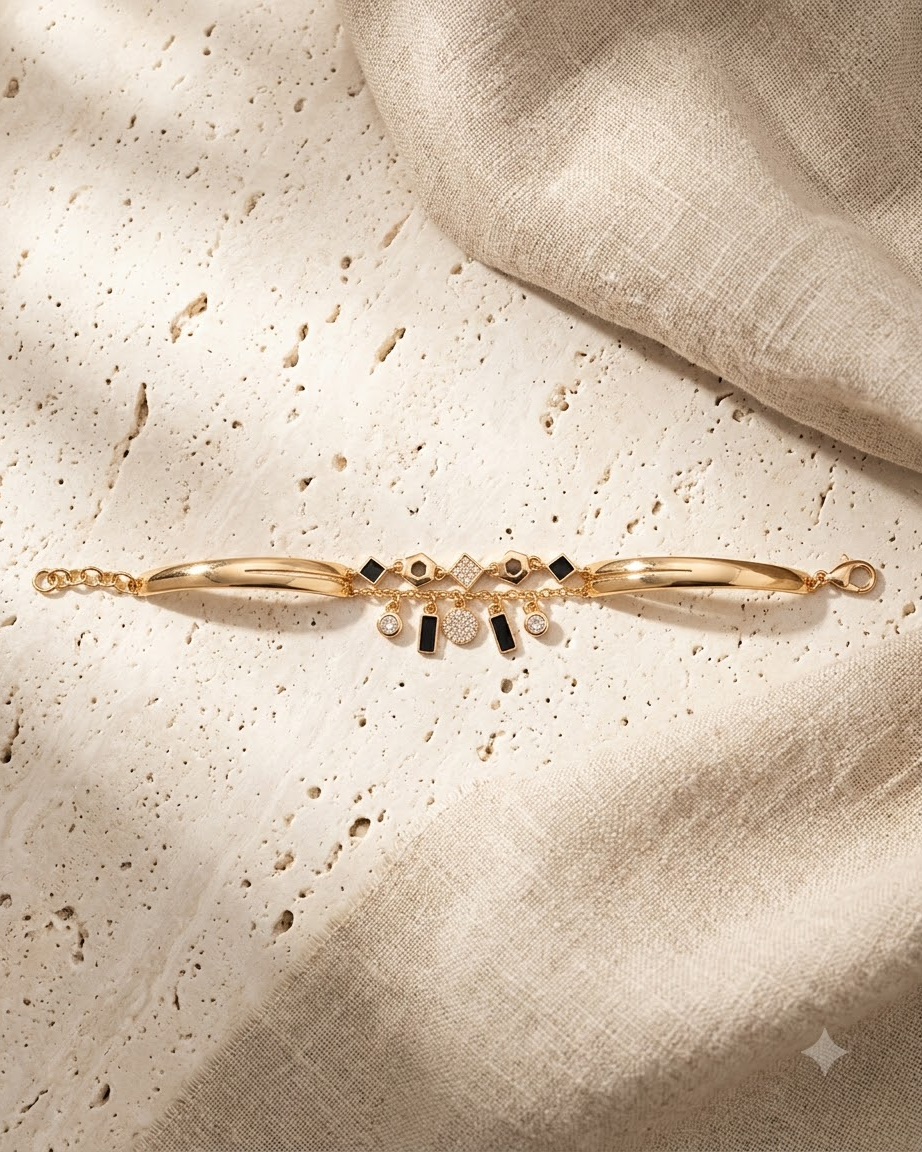 Elegant Black Geometric Rose Gold Bracelet