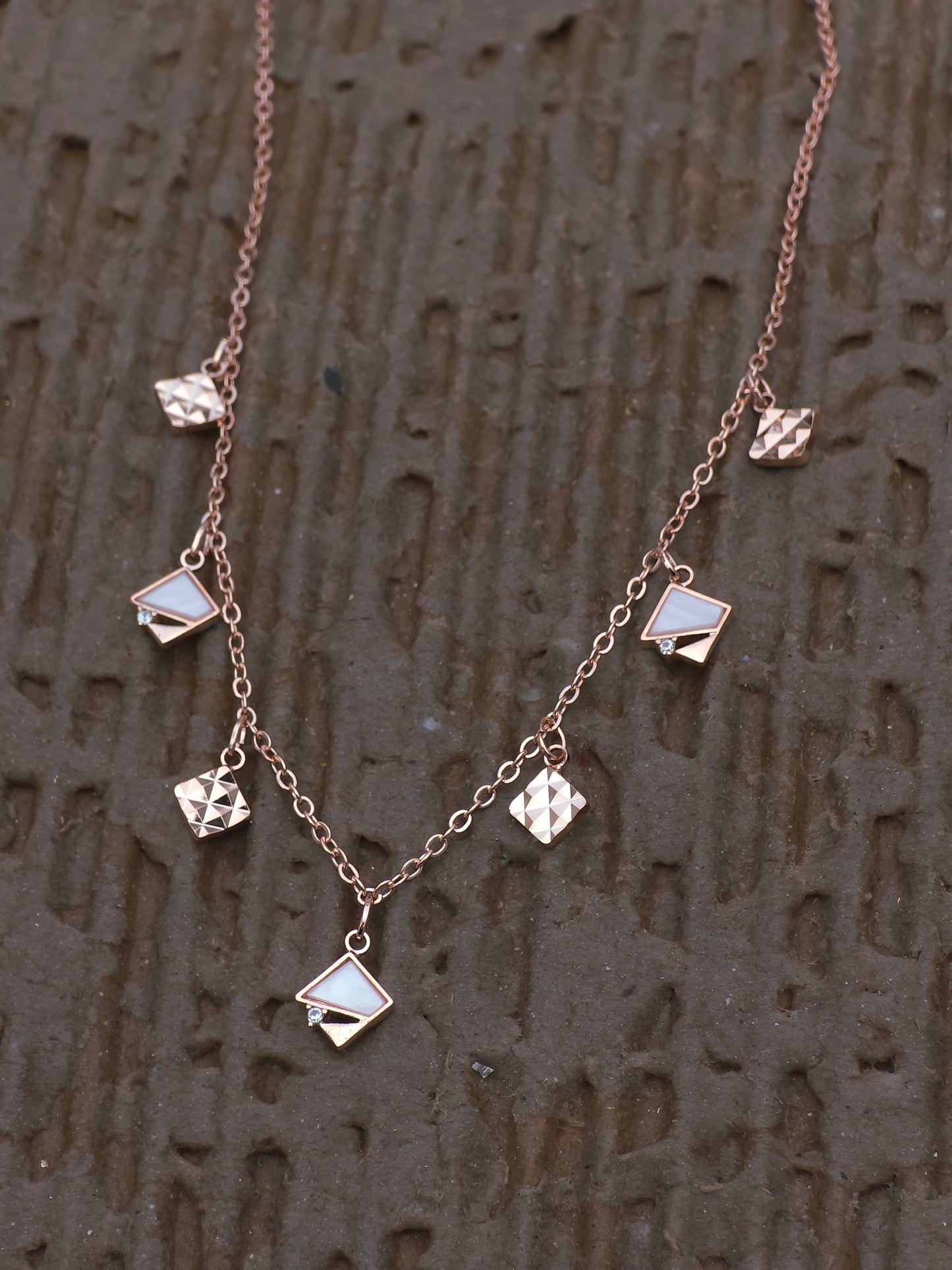 square charm Rosegold Plated nacklace - Artisanal Jewellery