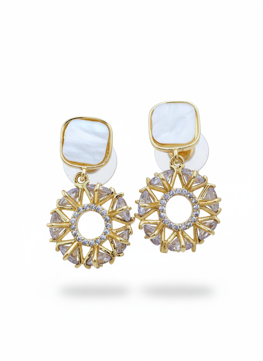 Square Round 18K Gold-Plated Earrings | Artisanal Handmade Jewellery - Artisanal Jewellery