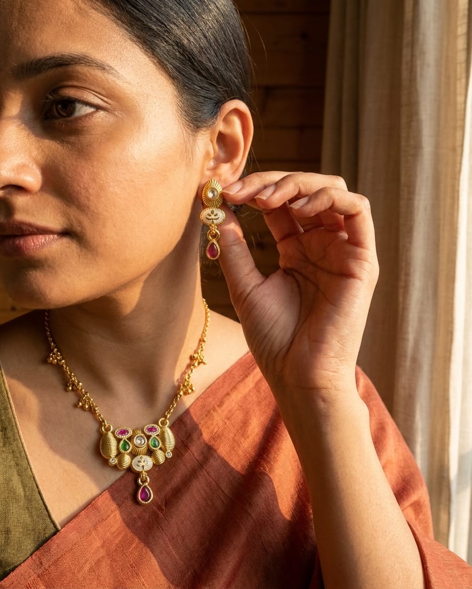 Ehais Swarovski Jadtar 18K Gold-Plated Chain-Pendant | Artisanal Jewellery