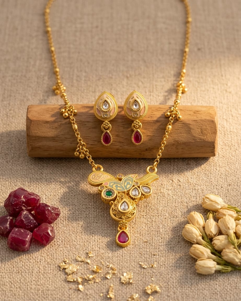 Xuxisa Swarovski Jadtar 18K Gold-Plated Chain-Pendant | Artisanal Jewellery