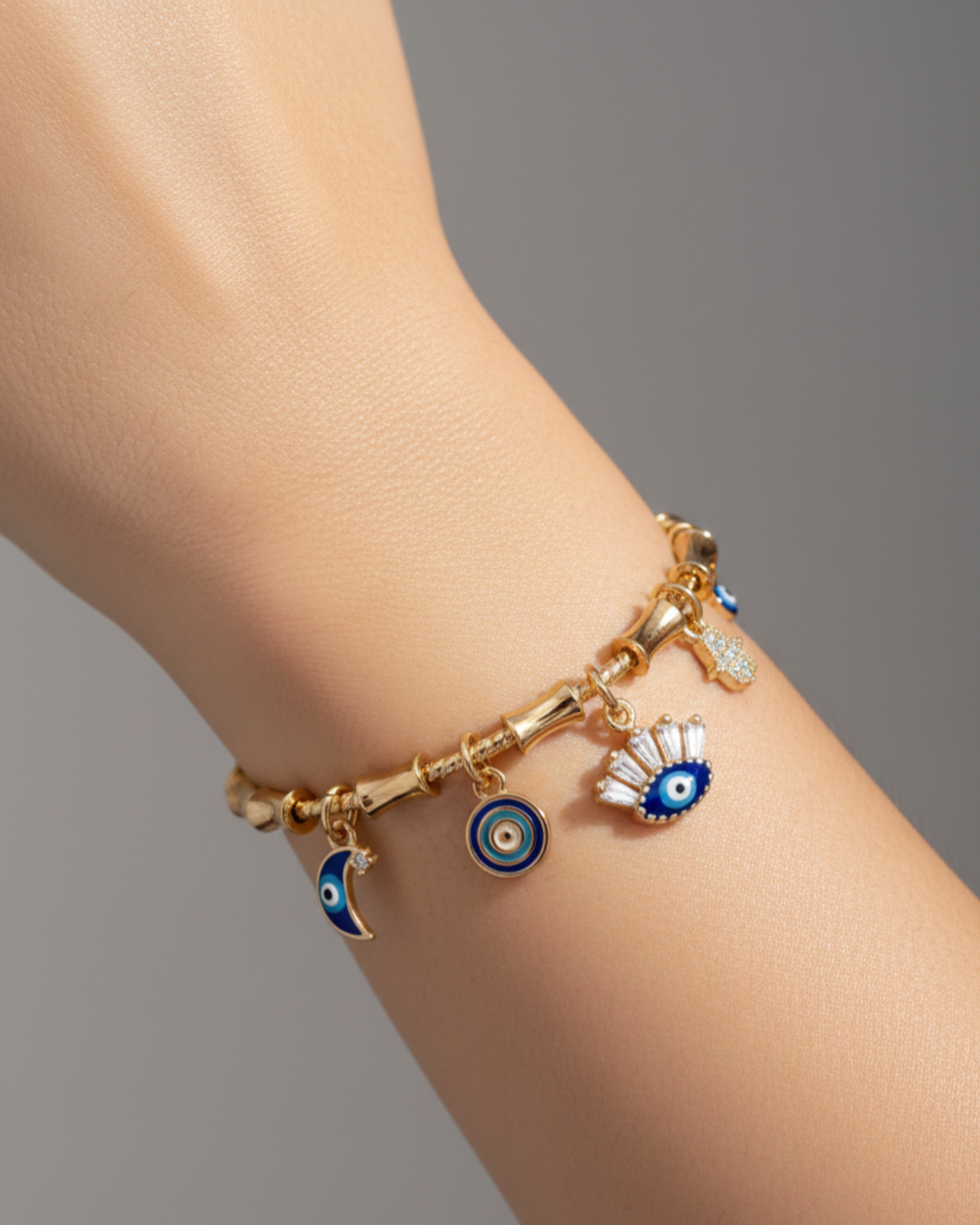Artisanal Evil Eye Charm Bracelet Gold - Image 1