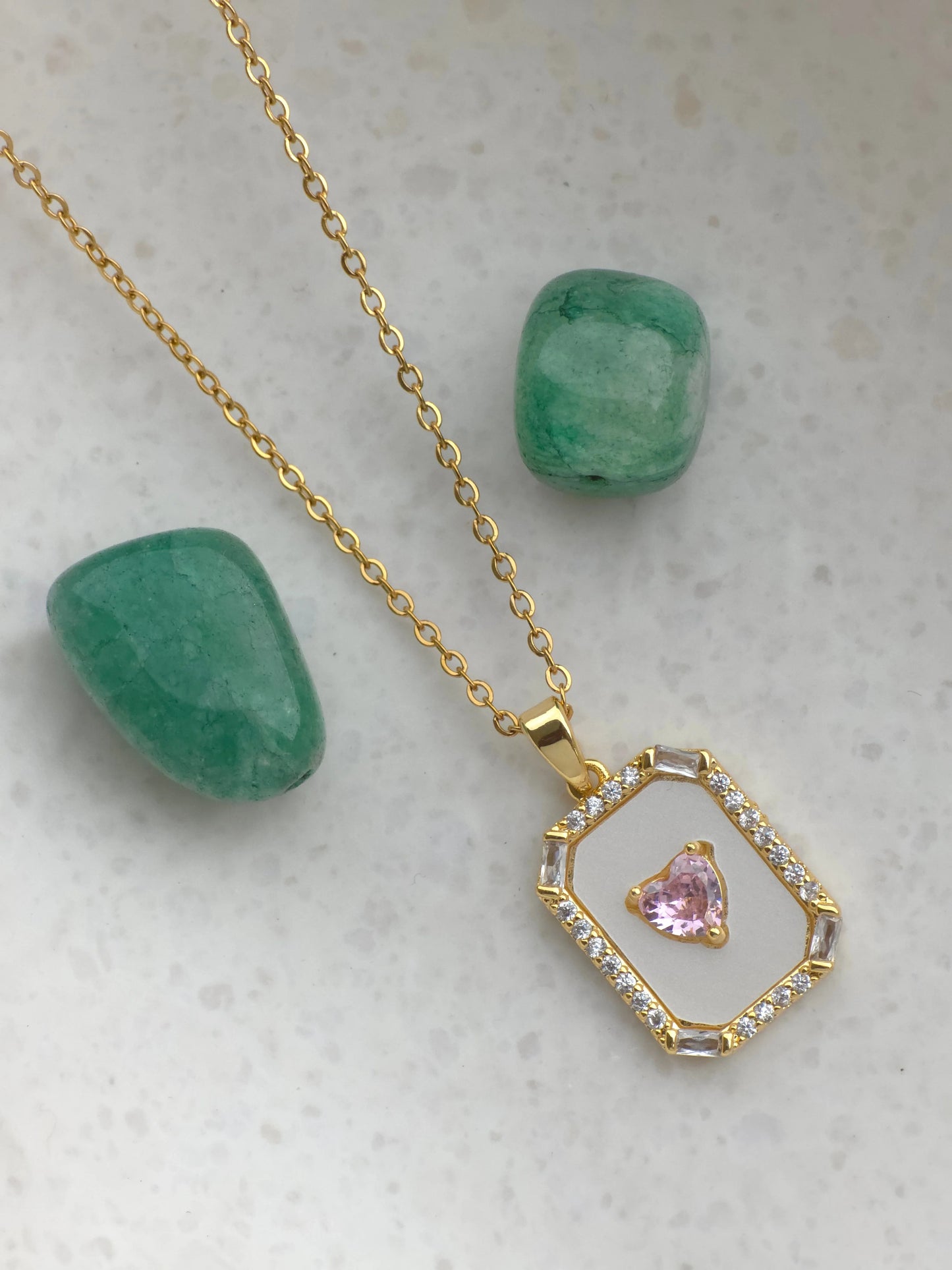 Pink Heart Gold Necklace - Artisanal Jewellery