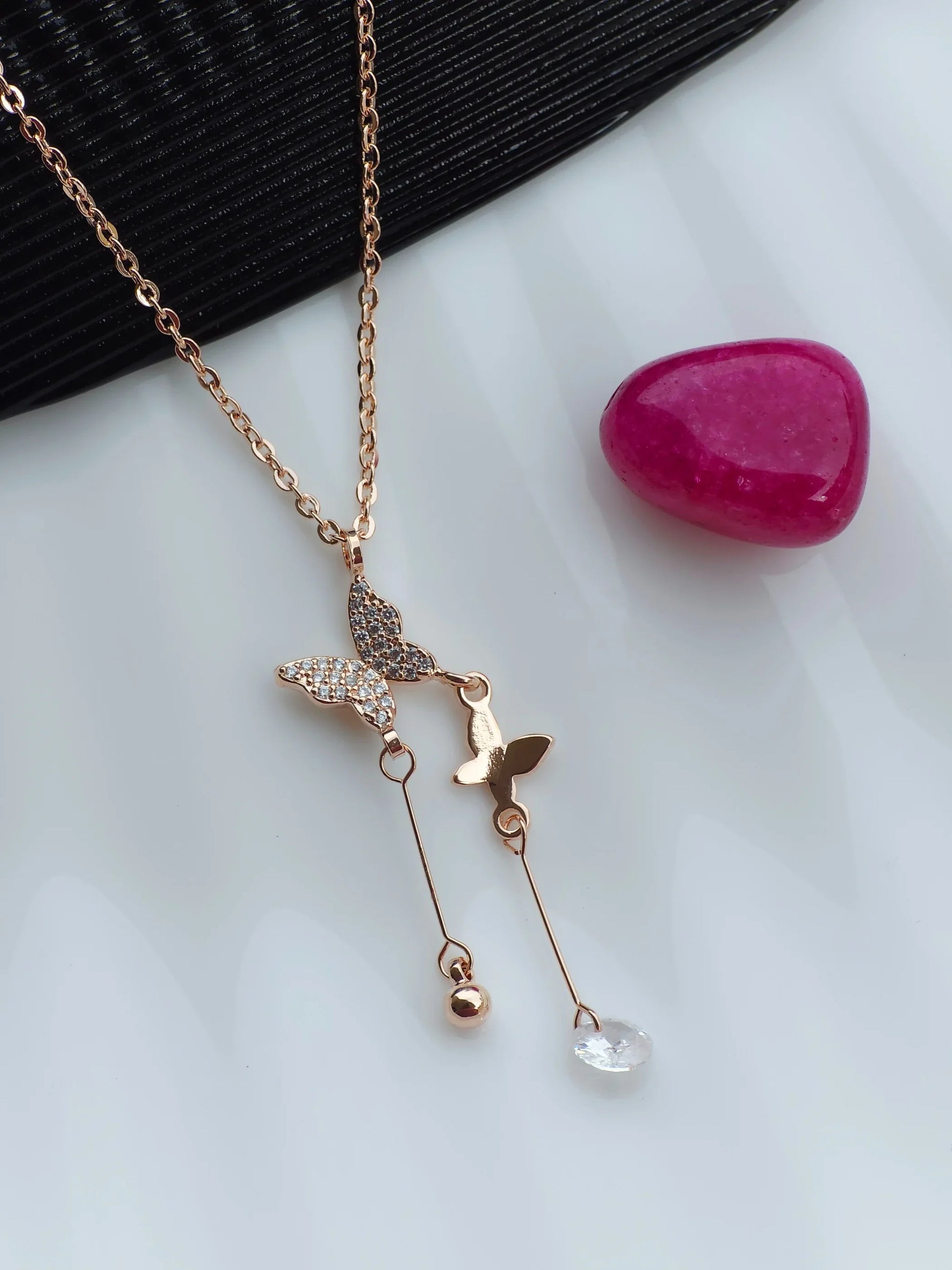 Twin Butterfly RoseGold Necklace - Artisanal Jewellery