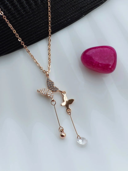 Twin Butterfly RoseGold Necklace - Artisanal Jewellery