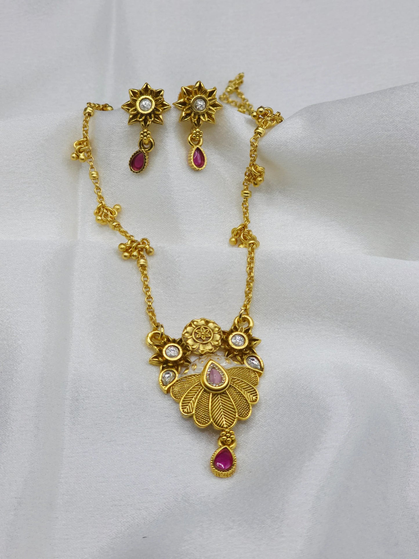 Acacia Swarovski Jadtar 18K Gold-Plated Chain-Pendant | Artisanal Jewellery - Artisanal Jewellery