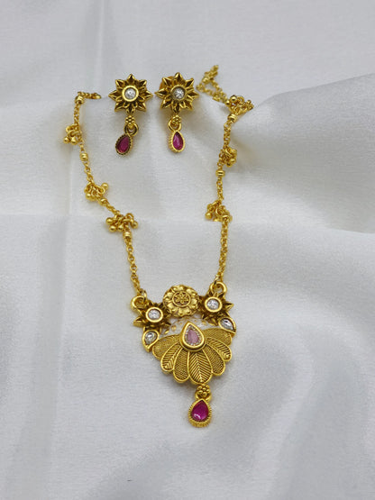 Acacia Swarovski Jadtar 18K Gold-Plated Chain-Pendant | Artisanal Jewellery - Artisanal Jewellery