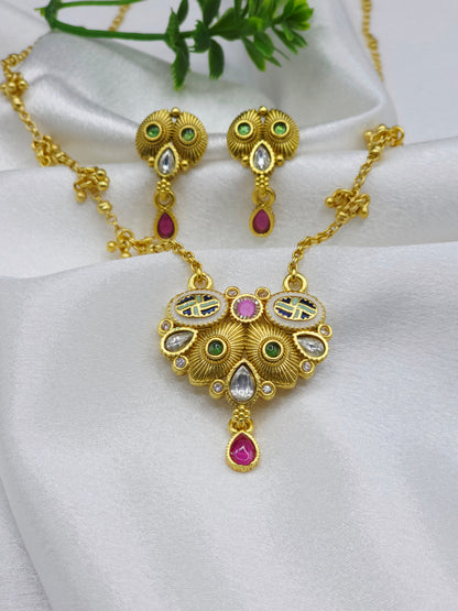 Ice Swarovski Jadtar 18K Gold-Plated Chain-Pendant | Artisanal Jewellery - Artisanal Jewellery