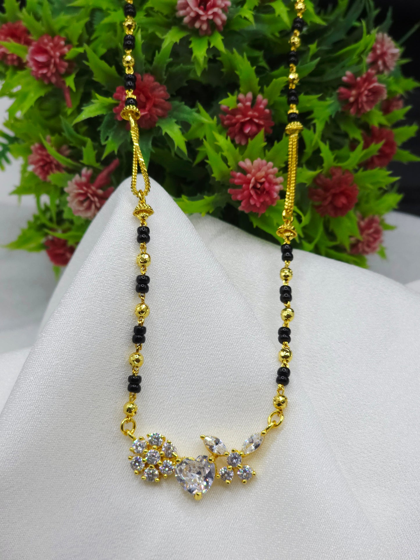 Heart Flower 18K Gold-Plated Mangalsutra | Artisanal Handmade Jewellery - Artisanal Jewellery