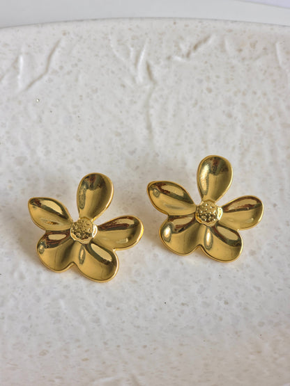 Handcrafted Gold Floral Stud Earrings – Minimal Artisanal Statement