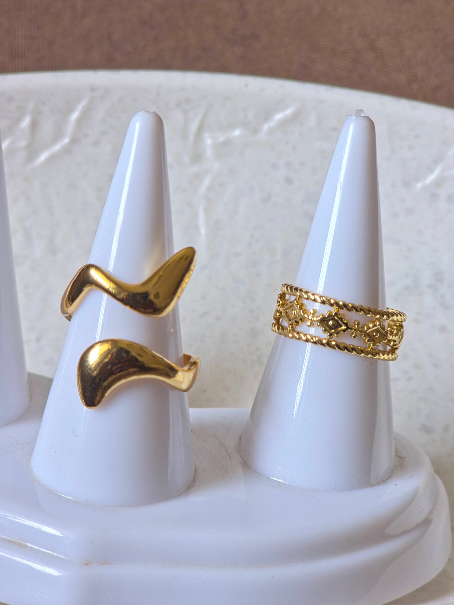 Handcrafted Gold Wave & Geometric Ring Set – Modern Artisanal Design