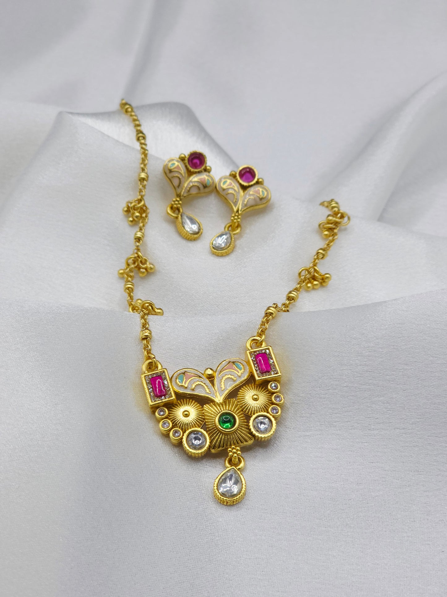 Ava Swarovski Jadtar 18K Gold-Plated Chain-Pendant | Artisanal Jewellery - Artisanal Jewellery