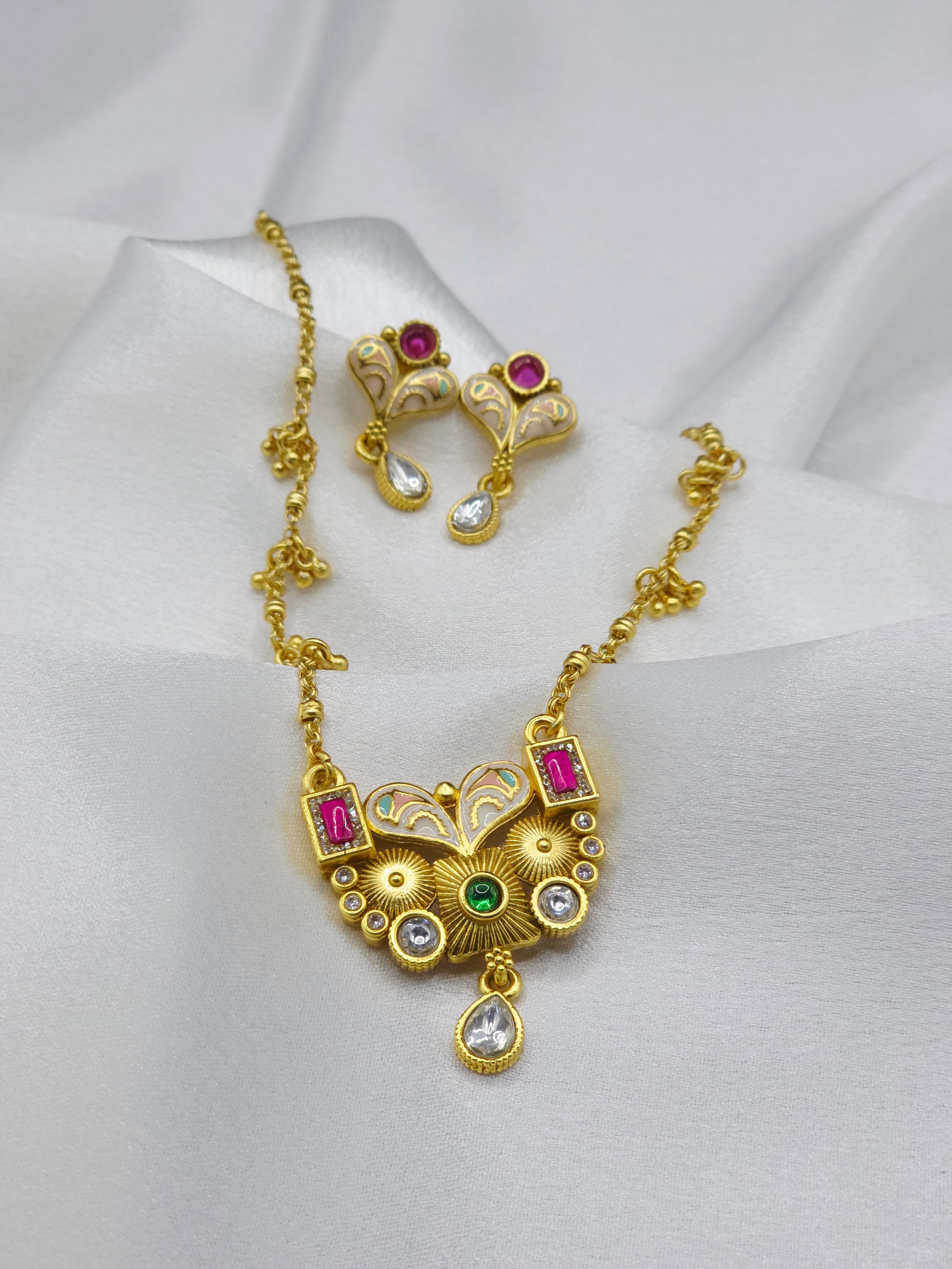 Ava Swarovski Jadtar 18K Gold-Plated Chain-Pendant | Artisanal Jewellery - Artisanal Jewellery