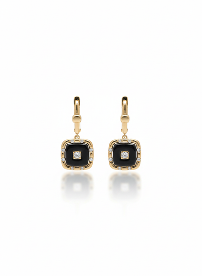 Black Ceramic Square Kadi Rose Gold-Plated Earrings | Artisanal Handmade Jewellery - Artisanal Jewellery