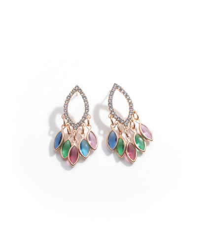 Crystal Curve Rose Gold-Plated Earrings | Artisanal Handmade Jewellery - Artisanal Jewellery
