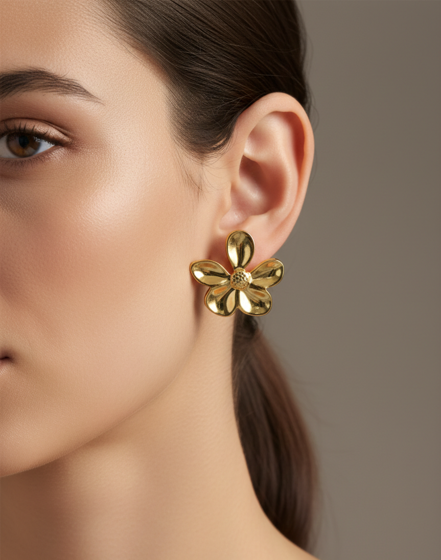 Handcrafted Gold Floral Stud Earrings – Minimal Artisanal Statement