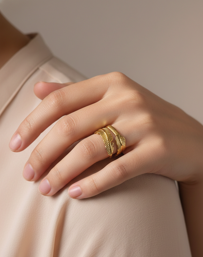 Handcrafted Gold Leaf Ring Set – Nature-Inspired Artisanal Design