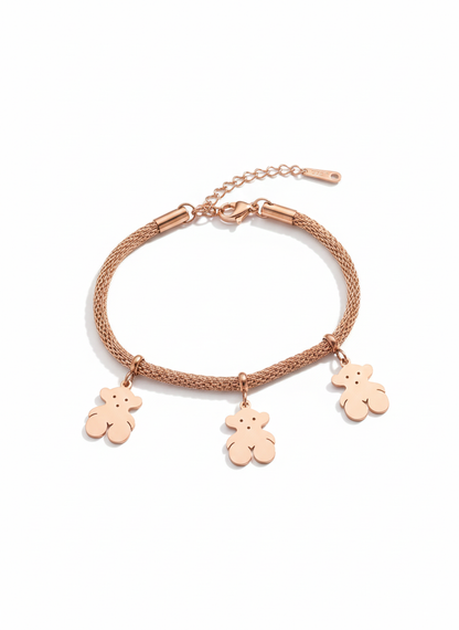 Rose Gold Teddy Bear Charm Bracelet for Women | Adjustable Cute Jewelry