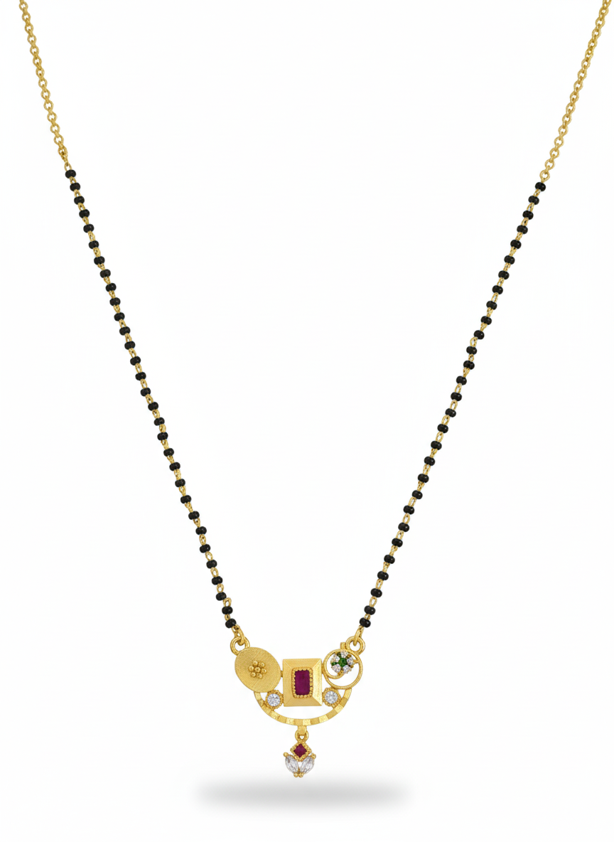 Modern Artisanal Gold Mangalsutra with Ruby & Diamond Accents