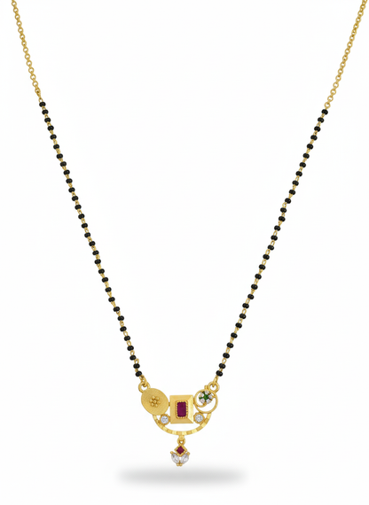 Modern Artisanal Gold Mangalsutra with Ruby & Diamond Accents