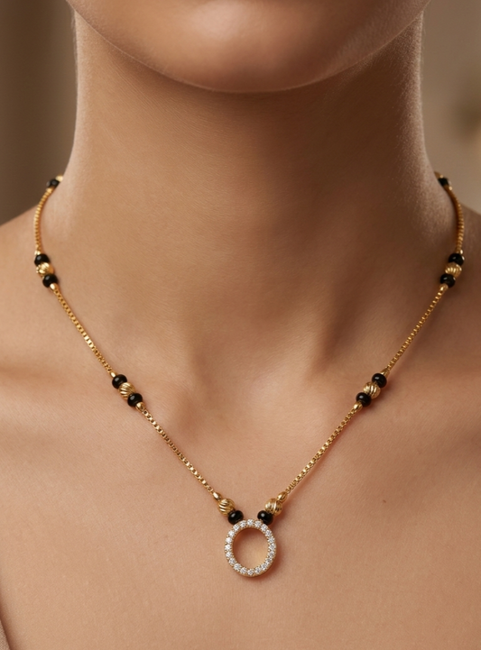 Modern Gold Mangalsutra Necklace – Minimal Black Bead Pendant Necklace for Women