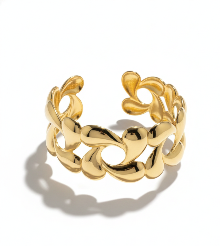 Gold Abstract Chain Cuff Bracelet – Bold Luxury Statement Bangle for Women