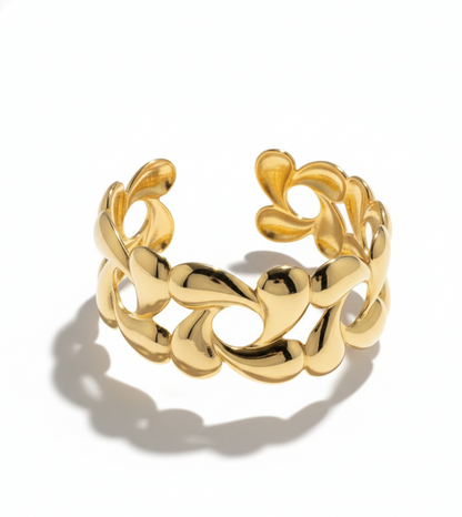 Gold Abstract Chain Cuff Bracelet – Bold Luxury Statement Bangle for Women